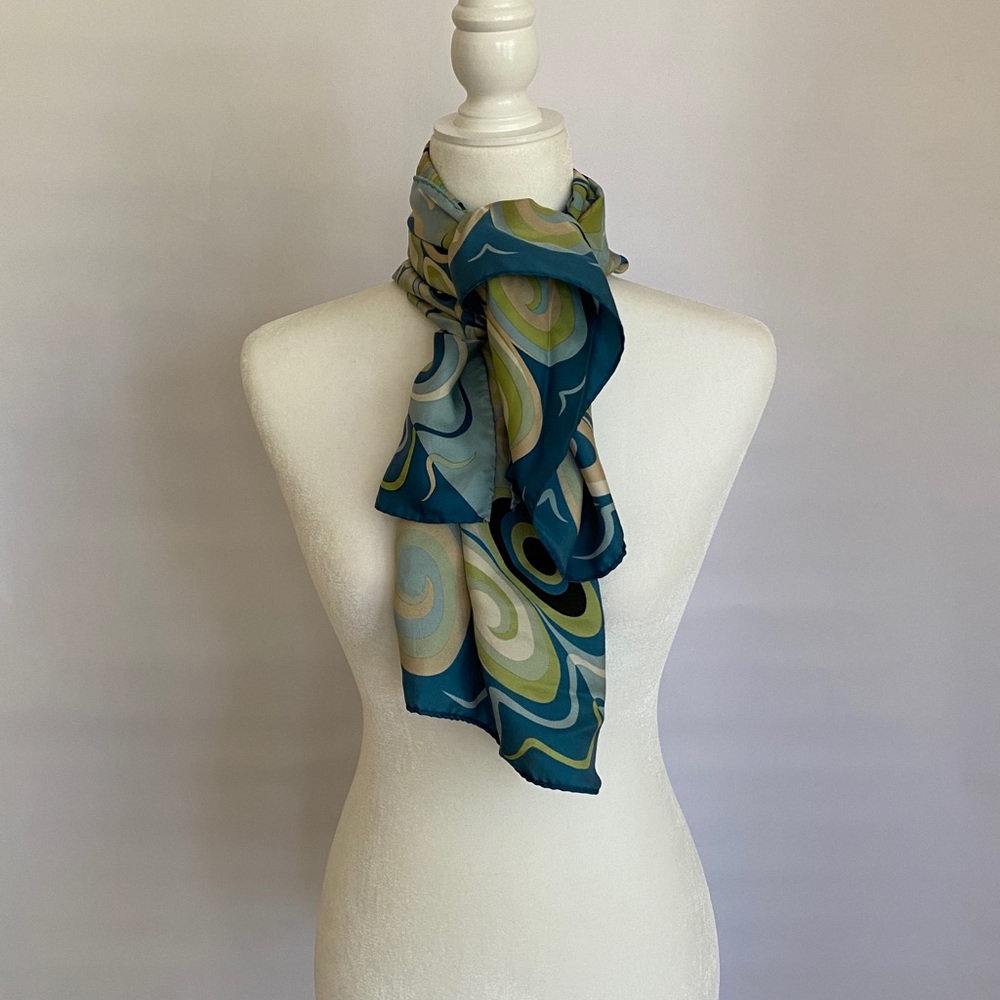Neck Scarf Peacock Print Turquoise and Green
